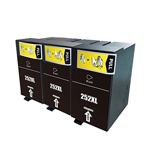 Elegans 252 3 Black High Yield Remanufactured Ink Cartridge Replacement for Epson 252XL Used for Epson WorkForce WF-3620 WF-3640 WF-7110 WF-7610 WF-7620 Printer