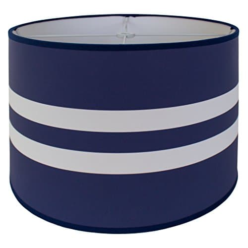 Firefly Kids Lighting - Navy Stripes Table Lamp Shade, Hardback Shade, Unlined White Interior, White Finish Spider Filter Frame