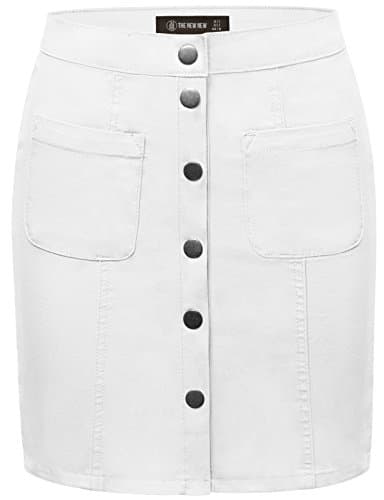 THENEWNEW Womens Front Button Down Mini Skirt WHITE SMALL