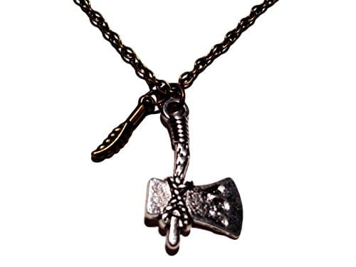 Striking Tomahawk and Feather Two Toned Charm Necklace
