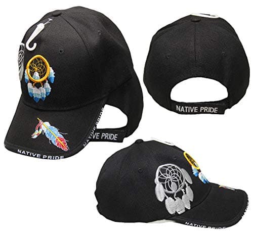 Native Pride Dream Catcher and Feather Shadow Black Embroidered Cap Hat (RAM)