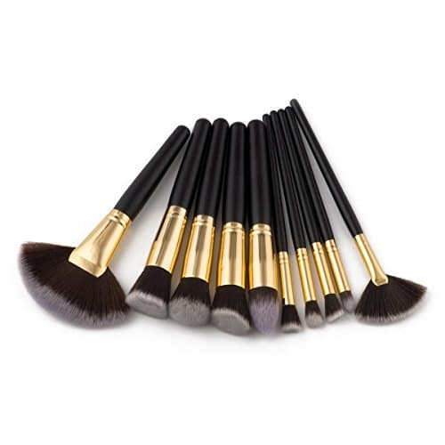 Saking 10 Pieces Makeup Brushes Set Professional Foundation Eyebrow Blush Cosmetics Brush Kit(Black)