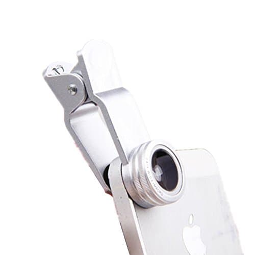 Universal Type Camera Lens Kit Professional 3in1 Lens 0.67x Macro Lens + 0.67x Wide Angle Lens + 180° Fisheye Lens for iPhone Samsung Android &amp; Most Smartphones (Lengthen Clip Silver)