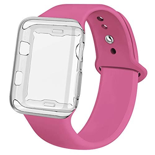 jwacct Compatible for Apple Watch Band with Screen Protector 38mm, Soft Silicone Replacement Sport Band Compatible for Apple iWatch Series 1/2/3