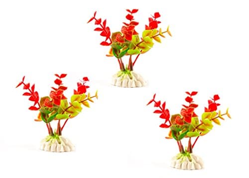 (3-Pack) 4" Red / Green Decorative Aquarium Plants