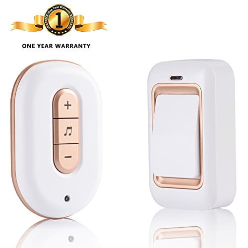 Wireless Doorbell,Self-Powered Door Kit,Plug-In Receiver&amp;Push Button Transmitter with 48 Chimes 6 Volume Levels, LED Indicator,IP68 Waterproof,Operating at 1000 Feet/300M Range, Battery-Free(Gold）