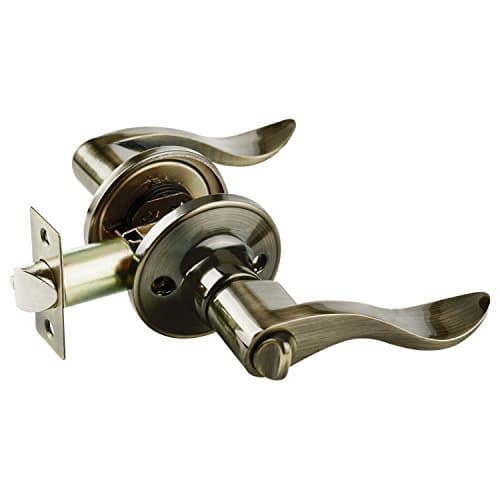 OFTUZ Entry Lever Door Knob with Lock and 2 Keys, Keyed Door Handle and Deadbolt Set, Security Front Door Lock, Privacy Leverset for Kids Bedroom Dorm Bath Kitchen Basement Old Doors, Antique Brass