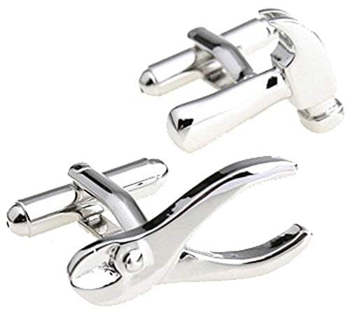 korpikus® Work Tools ' Hammer & Pliers ' Shiny Silver Colour Stainless Steel Cufflinks In Free Designer Gift Bag