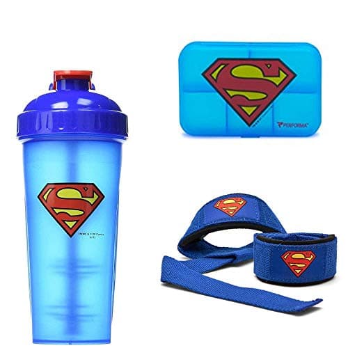 Performa Essential Fitness Gift Pack - Includes Three Items: Daily Supplement/Pill Container, Lifting Straps and Leak Free Protein Shaker with Actionrod Mixing Technology