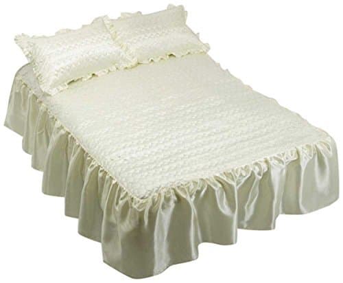 Emma Barclay Decorative Ruby Satin Quilted Bedspread & 1 Pillow Sham, Cream, Single