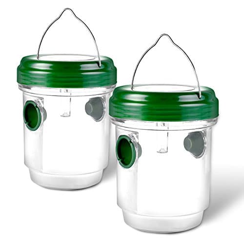 Solar Powered Wasp Trap Catcher- Genuinepure effective trap for Bees, Wasps, Hornets, Yellow Jackets, UV LED Light,Solar Powered, Effectively Lures (2 PACK)