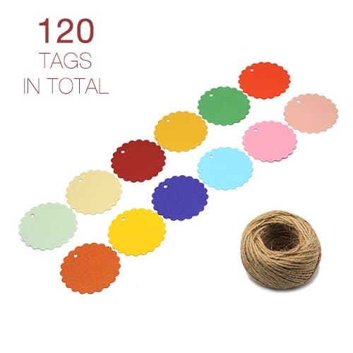 ZapFirst 120 PCs Circle-Shaped Gift Tags with Free 120 Feet Hemp Rope (Assorted colors)