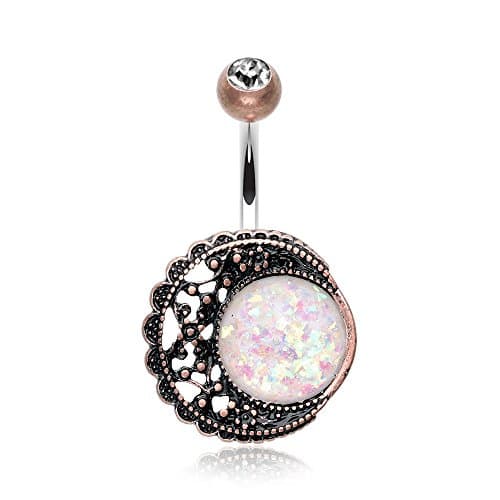 Vintage Boho Filigree Moon Opalescent Belly Button Ring