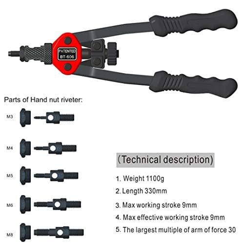 Riveter Gun Auto Rivet Tool 12" Blind Rivet Nut Gun Heavy Hand INSER NUT Tool Manual Mandrels item 1