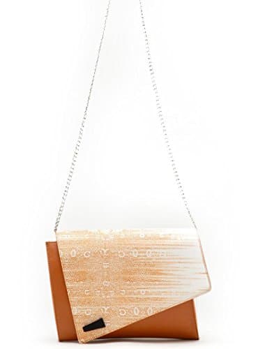 Tosca USA, Python Print Slant Twist Crossbody Bag/Clutch - Tan