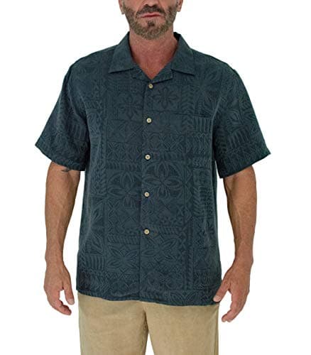 Short Fin Button Down Premium Textured Modal Shirt, with Tribal Inspired Print Navy