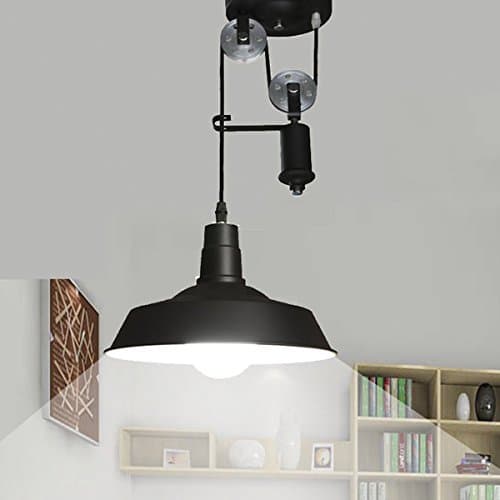 KWOKING Lighting Pendant Lights 1 Light Black Pendant Light Rustic Pulley Adjustable Height Ceiling Hanging Lamp Indoor Island Lighting for Kitchen Dining Room Farmhouse