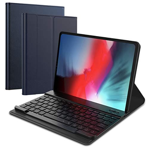 iPad Pro 12.9 Inch Keyboard Case, iPad Pro 12.9 inch 2018 Leather Tablet Bumper Shell, Wireless USA Keyboard, Auto Magnetic Sleep/Wake Full Body Protective Tablet Protector Bumper Shell Blue