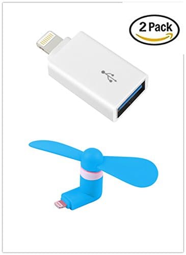 Usb to iphone Adapter,Lightning 8-Pin To Usb Female Otg Adapter for iPad 4 and iPad Mini (Adapterswhite+mini fan blue)