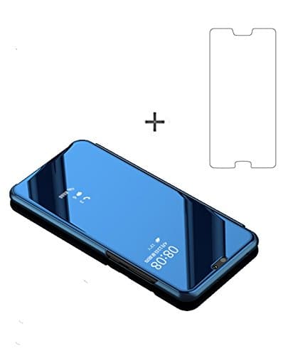 AddGuan Huawei P20 Pro Case,Mirror Smart Clear View Window Flip Cover Ultra thin Case,give away [Tempered Glass Screen Protector] Stent Design Suitable Suitable for Huawei P20 Pro(Blue)