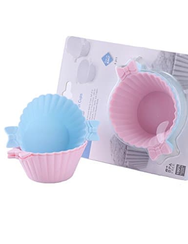 Pink Light Blue Silicone Reusable Baking Cups Special Bowtie Handles Design Heat-resistant Cupcake muffin Liners Nonstick Muffin Makers Set of 12 in 2 colors
