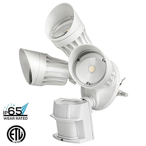 LED Security Light | 30W Triple-Head Motion Activated & Photocell Sensor Security Light Fixture | 5000K | Floodlight, Entryways, Porch | Four Bros Lighting (Triple Head - 30W - White - 5000K)