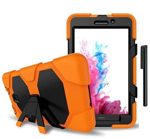 Samsung Galaxy Tab A 7.0 Case(SM-T280),3in1 Heavy Duty Shockproof Armor Three Layer Hard PC+Silicone Hybrid Impact Resistant Defender Full Body Protective Kickstand Case with Screen Protector - Orange