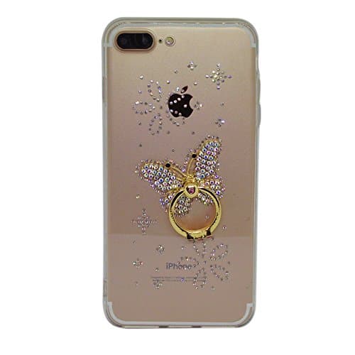 Iphone 7plus Daystyle Bling Crystal Rhinestone Diamonds Clear Case, Hard PC Back+ TPU Soft Slim with 360 Rotating Ring Stand for iphone 7 plus-5.5 inch (Butterfly)