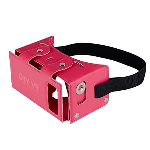 Daisen tech 2016 Best New Waterproof PU leather DIY 3D VR Box Google Virtual Reality Headset Glasses Cardboard Movie Game for Smartphones with Headband (Pink)