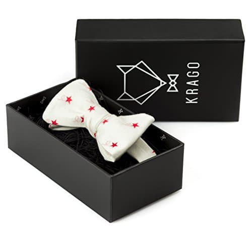 White with Red Stars Bow tie for Men, Self tie Bow ties for Party, Events