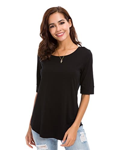 MSHINGWomen's Summer Casual Loose Fitting Tops Simple Crew Neck Plain Half Sleeve T-Shirt