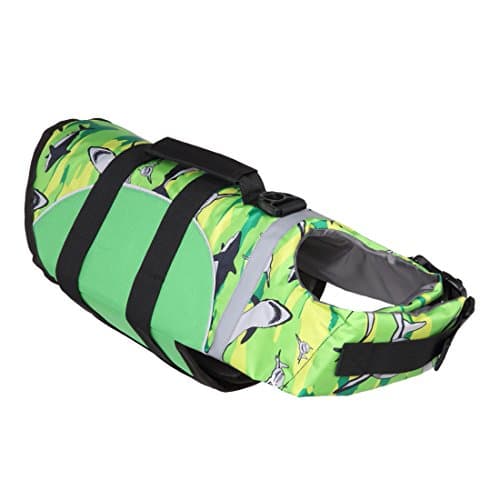 FishBabe Dog Patterned Life Jacket Pet Safety Swimsuit Floatation Life Vest Preserver For Small Medium Large Dogs Green Small