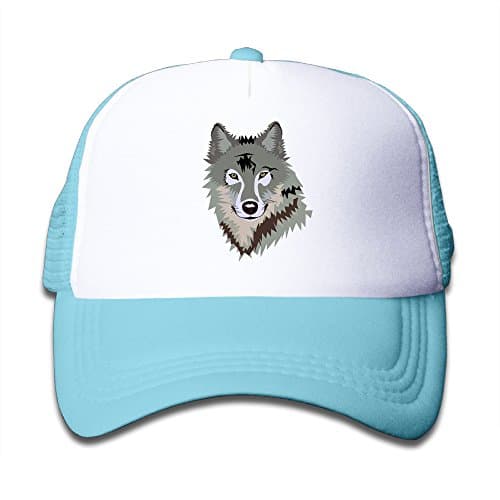 Toddler Kid's Gray Wolf Face Mesh Trucker Snapback Hat Cap SkyBlue