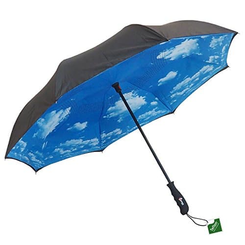 Repel Reverse Folding Umbrella with 2 Layered Teflon Canopy and Reinforced Fiberglass Ribs (Blue Sky)
