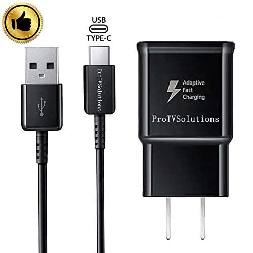 ProTVSolutions Adaptive Fast Charging Wall Charger Adapter Compatible Samsung Galaxy S6 S7 S8 S9 S10/ Edge/Plus/Note 5,Note 8, Note 9,LG G5 G6 G7 V20 V30 with USB Type C Cable Quick Charge(Black)