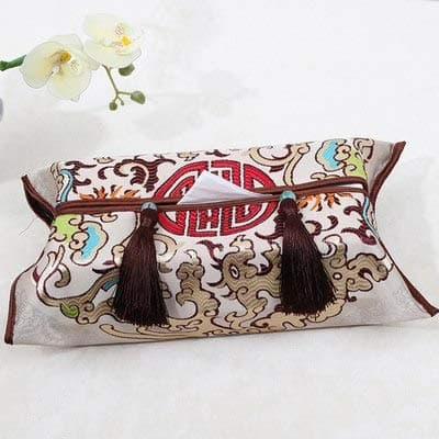 VietRattan Tissue Boxes - High Density Dragon Silk Satin Removable Tissue Box Cover Chinese Rectangular High End Damask Decorative Kleenex Case Covers 1 PCs