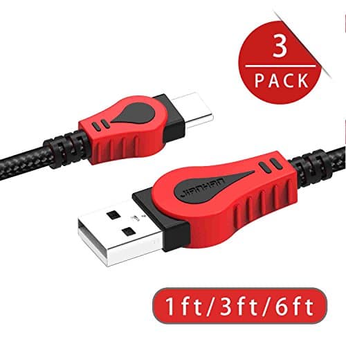 USB Type C Cable,JianHan USB C Cable 3 Pack (1ft+3ft+6ft) Type A to USB-C Braided Cord Fast Type-C Charger Cable for Samsung Galaxy Note 8,S9,S8,S8 Plus,LG G6 G5 V30 V20,Google Pixel,Macbook (Black)
