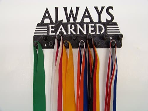 Plastic 7.5" Always Earned Race Medal Holder Display Wall Decor Medal Ribbon Hanger Dual Rows