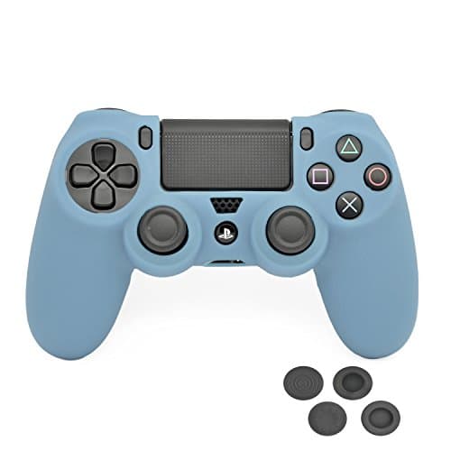 PlayStation 4 Controller Case,VRunow Silicone Protection Case Skin for SONY PS4 DualShock Controllers with Thumb Grip.(Case X 1 + Thumb Grip X 4). (Light Blue)