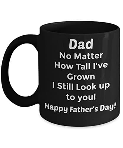 Abba eShop Mugs- "Dad...Look Up" Unique Cool Custom Coffee Tea Cup - Black Ceramic Mug With Handle - 11oz or large 15 ounce Size Printed on Both Sides - Happy Fathers Day Gift For Dad