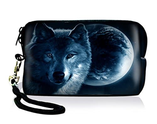 ICOLOR Wolf Design Digital Camera Case Bag Pouch Coin Purse with Strap For Sony Samsung Nikon Canon Kodak