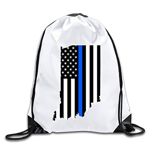Indiana Blue Line Flag 100% Polyester Fiber Drawstring Bag One Size