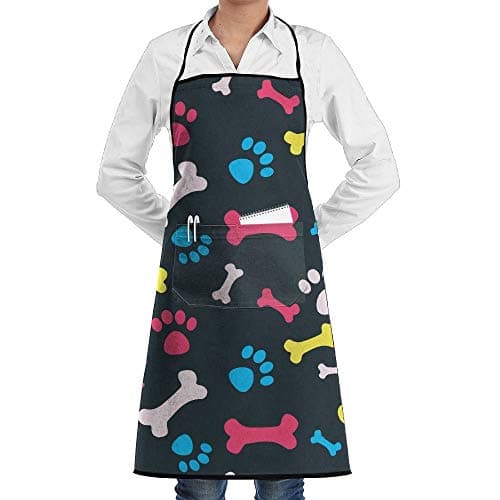 Drempad Premium Unisex Chefs Apron, Cool Dog Paw Bones Pattern Fashion Waterproof Durable Apron With Pockets For Women Men Chef
