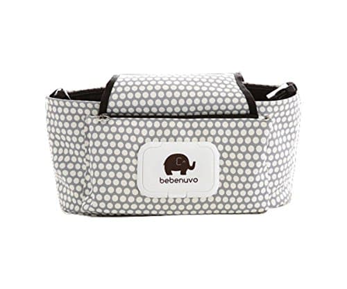 Stroller Bag Organizer - Universal That Fits for All Strollers - with Baby Wipes Holder Plus Easy Access Front Flip Lid - Gray Polka Dot Design