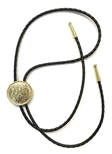 Round Goldtone Bolo Tie with Rope Edge