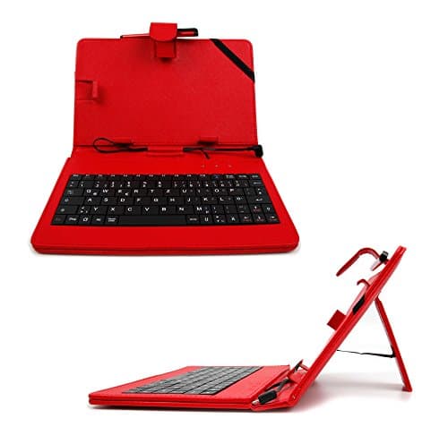 DURAGADGET Red Faux Leather 7" Case With Micro USB German QWERTZ Layout Keyboard For NEW Huawei MediaPad X2 Tablet - Plus BONUS Stylus Pen