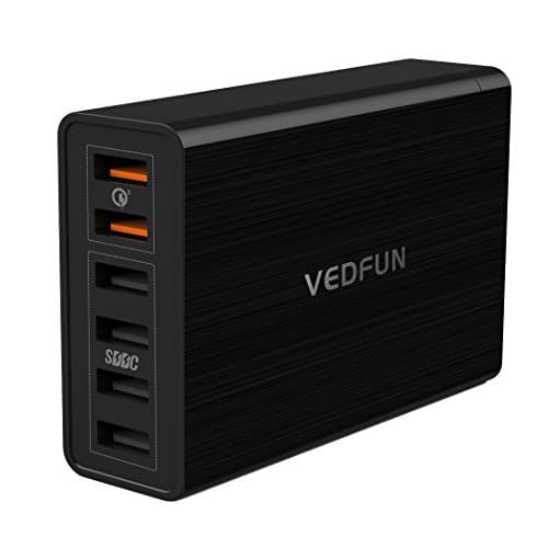 VEDFUN Fast Desktop Charger Charging Station for iPhone 7,iPad,Samsung Galaxy S6/S7/Edge,Note 4/5,HTC 10/M8/M9,LG G4/G5/V10/V20,ZTE Axon 7, TurboCube D620 6 Ports USB Quick Charge 3.0 Charger