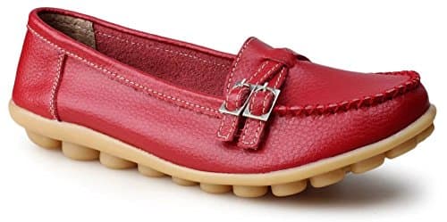 Froon Women's Leather Solid Buckle Loafer Flat Slip On US Size 7 Red