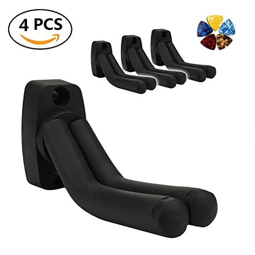 Guitar Hanger 4 Pack Adjustable Guitar Hooks Holders Stands Wall Mount Display Fits All Guitars Bass Banjo with 5 picks free (4 Pack)