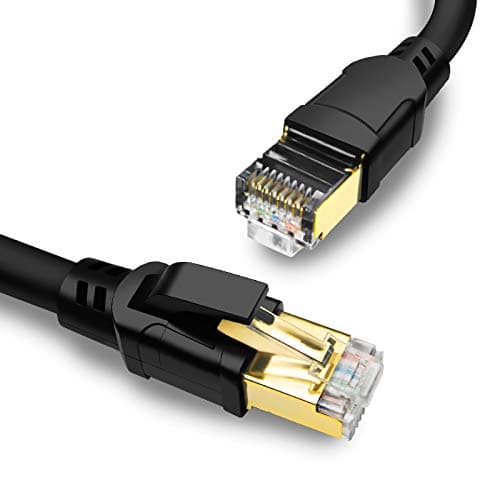CAT 8 Ethernet Cable 40FT, High Speed 40Gbps 2000MHz SFTP Internet Network LAN Wire Cables with Gold Plated RJ45 Connector for Router, Modem, PC, Switches, Hub, Laptop, Gaming, PC (40ft/12m) Black